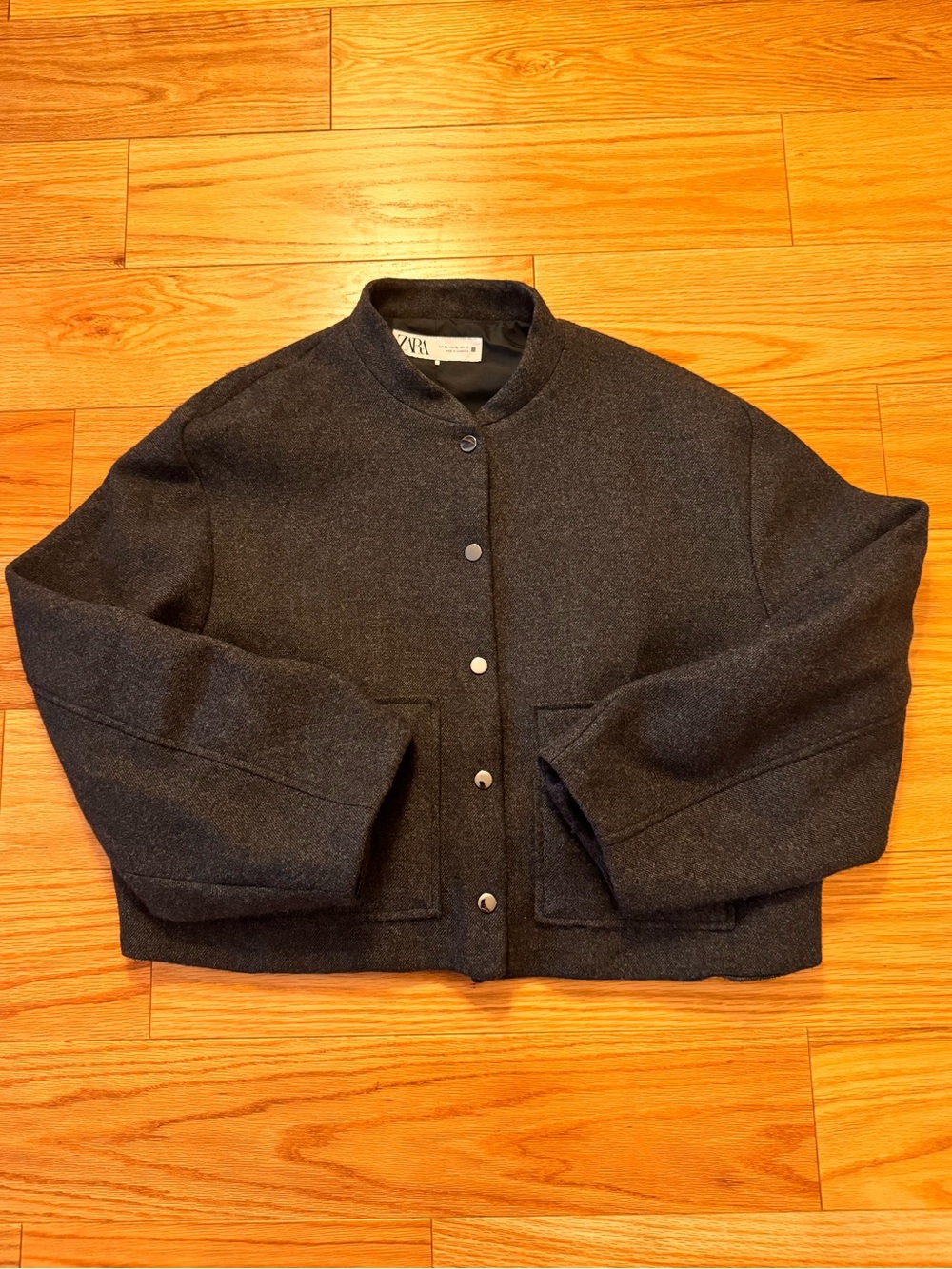 Zara Black Cropped Bomber Jacket